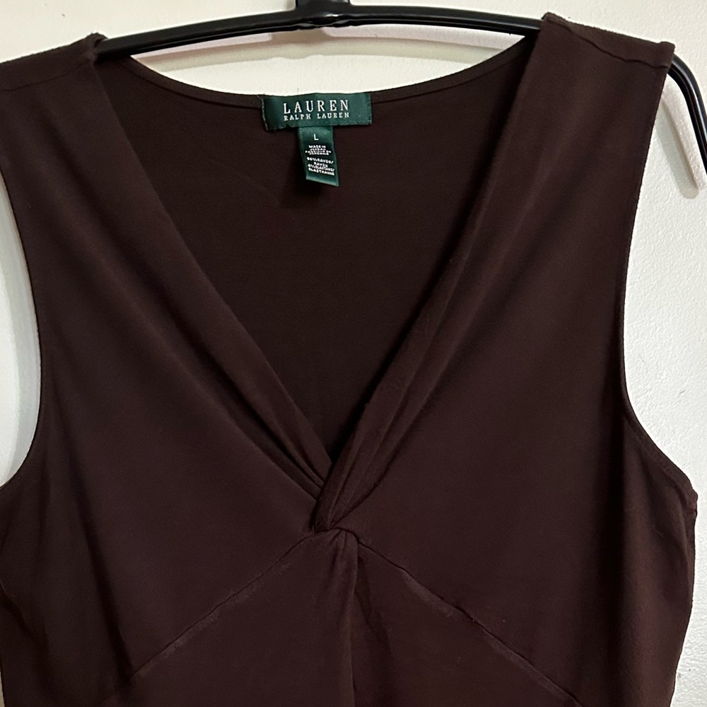 Lauren Ralph Lauren Brown V-Neck Sleeveless Knit Top, Size L - Picture 3 of 5